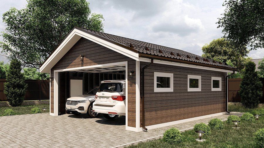 Двухскатный гараж с одним въездом Мишнево